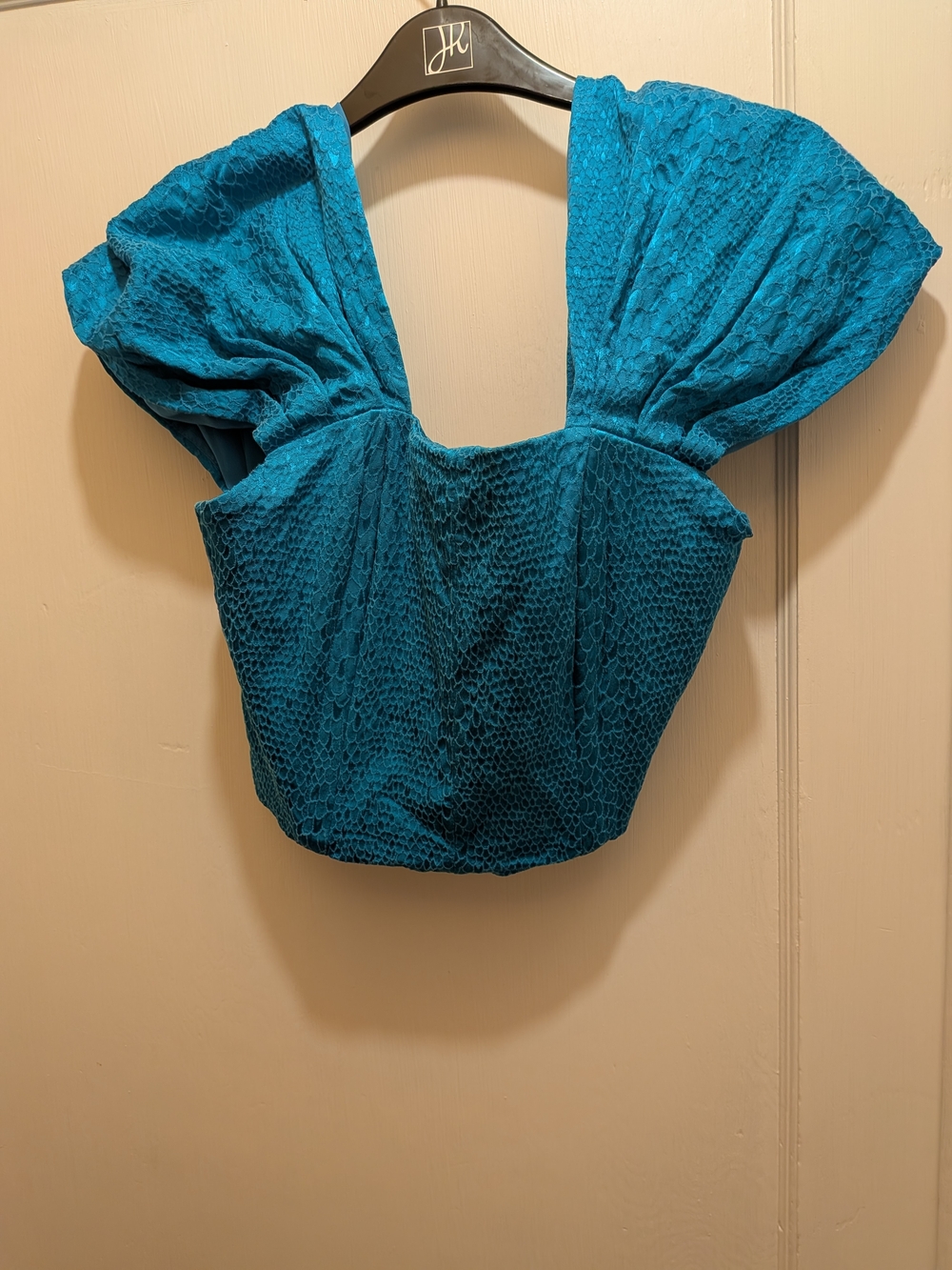ROTATE BIRGER CHRISTENSEN Teal Lace Puff-Sleeve Women’s Top